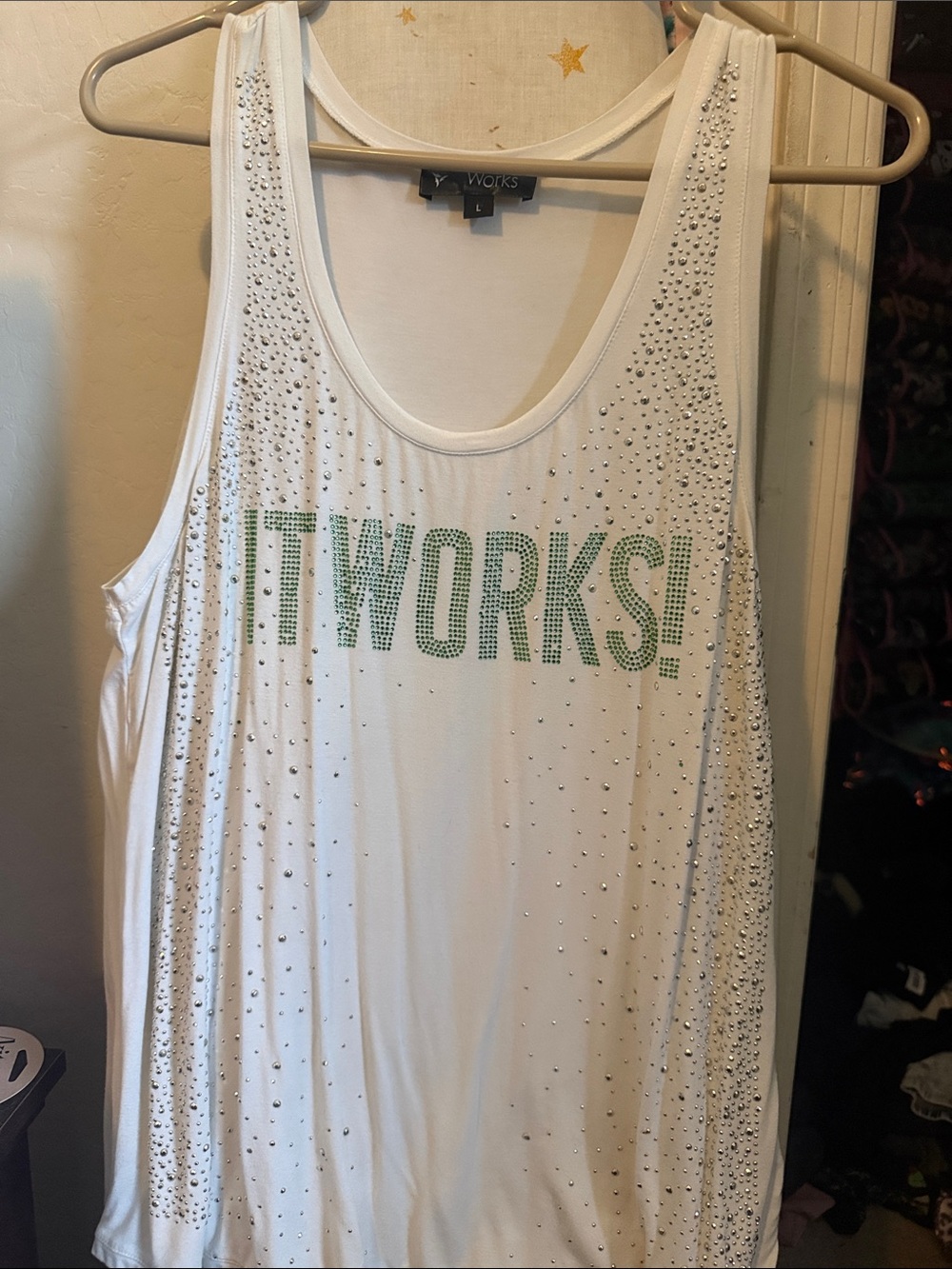 White Embellished Tank Top - "IT WORKS!"